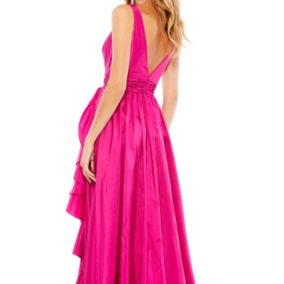 MAC DUGGAL 67835 TAFFETA HI-LOW RUFFLE HEM MAGENTA GOWN sz 6 - Picture 5 of 7